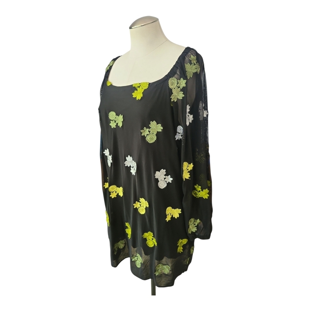 Skyes The Limit Black Floral Sheer Tunic Dress 2X Boho Layered Lined - Picture 3 of 10